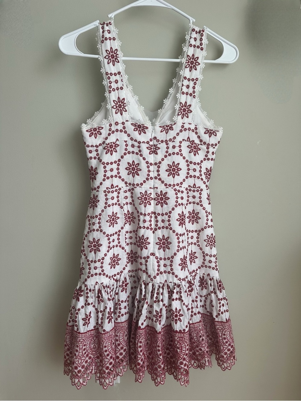 Alexis Villa Eyelet Lace Flounce White Dress with Red Floral Embroidery - Picture 4 of 8